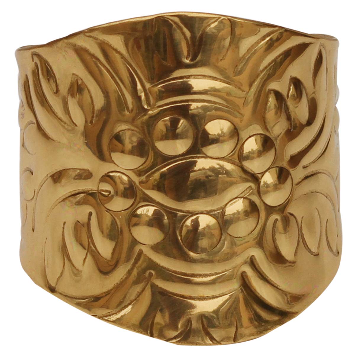 2.5” Golden Brass Cuff Bracelet with Floral Embossing - Formal Accessories / Jewelry / Gifts for Her - Buy in Bulk Wholesale